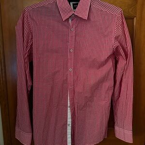 Hugo Boss Red Check Buttondown Shirt Size Medium Contrast Cuffs and placket